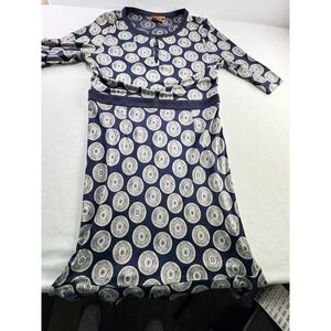 Tory Burch Navy Blue White Silk Medallion Ruffle Hem Dress 51122412 Size L